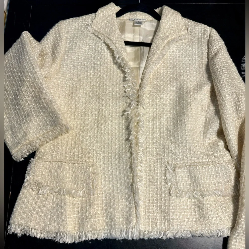 Vintage Preston & York Cream Textured Blazer Preppy Office Business Coco Chanel - Picture 2 of 14